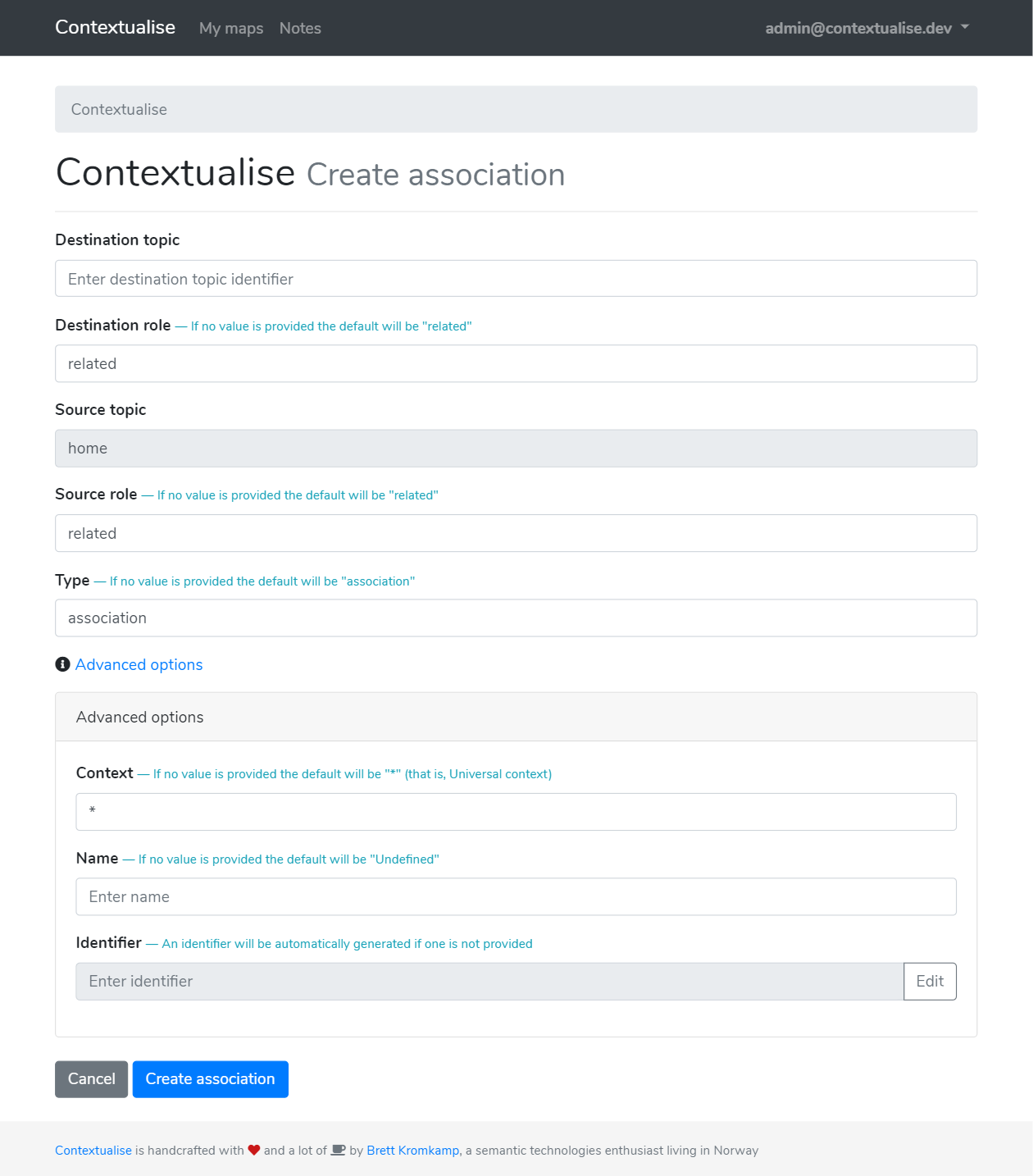 Creation association form